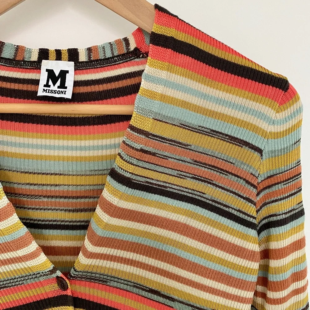 M Missoni multicolored classic ribbed V-neck sweater/cardigan - Picture 6 of 9
